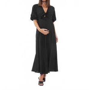 NEW RIPE camille tie front linen dress in black